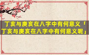丁亥与庚亥在八字中有何意义「丁亥与庚亥在八字中有何意义呢」
