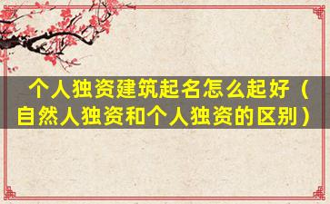 个人独资建筑起名怎么起好（自然人独资和个人独资的区别）