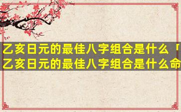 乙亥日元的最佳八字组合是什么「乙亥日元的最佳八字组合是什么命格」
