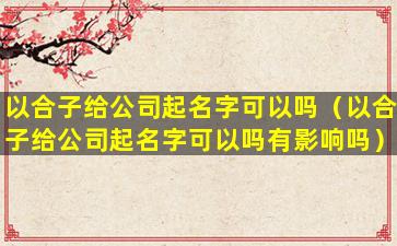 以合子给公司起名字可以吗（以合子给公司起名字可以吗有影响吗）