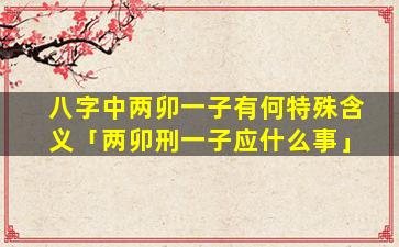 八字中两卯一子有何特殊含义「两卯刑一子应什么事」