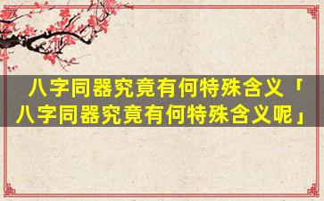 八字同器究竟有何特殊含义「八字同器究竟有何特殊含义呢」