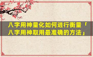 八字用神量化如何进行衡量「八字用神取用最准确的方法」