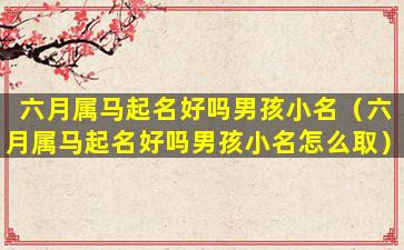 六月属马起名好吗男孩小名（六月属马起名好吗男孩小名怎么取）
