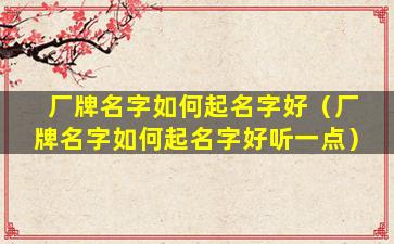 厂牌名字如何起名字好（厂牌名字如何起名字好听一点）