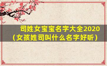 司姓女宝宝名字大全2020（女孩姓司叫什么名字好听）