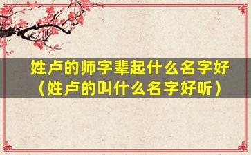 姓卢的师字辈起什么名字好（姓卢的叫什么名字好听）