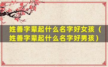 姓善字辈起什么名字好女孩（姓善字辈起什么名字好男孩）