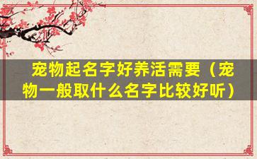 宠物起名字好养活需要（宠物一般取什么名字比较好听）