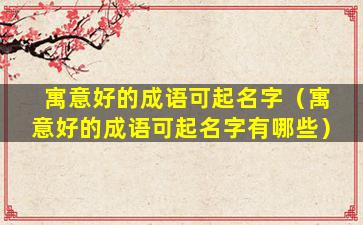 寓意好的成语可起名字（寓意好的成语可起名字有哪些）