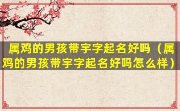 属鸡的男孩带宇字起名好吗（属鸡的男孩带宇字起名好吗怎么样）