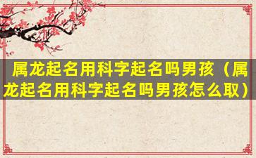 属龙起名用科字起名吗男孩（属龙起名用科字起名吗男孩怎么取）