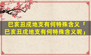 巳亥丑戌地支有何特殊含义「巳亥丑戌地支有何特殊含义呢」