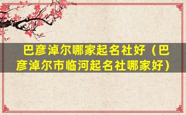巴彦淖尔哪家起名社好（巴彦淖尔市临河起名社哪家好）