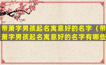 带萧字男孩起名寓意好的名字（带萧字男孩起名寓意好的名字有哪些）