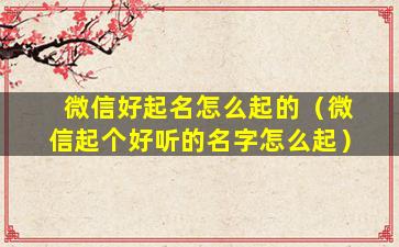 微信好起名怎么起的（微信起个好听的名字怎么起）
