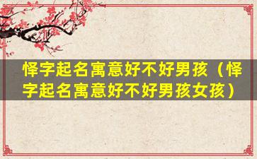 怿字起名寓意好不好男孩（怿字起名寓意好不好男孩女孩）