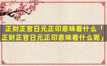 正财正官日元正印意味着什么「正财正官日元正印意味着什么呢」