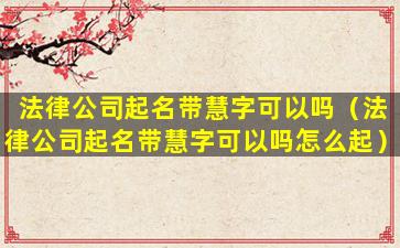 法律公司起名带慧字可以吗（法律公司起名带慧字可以吗怎么起）