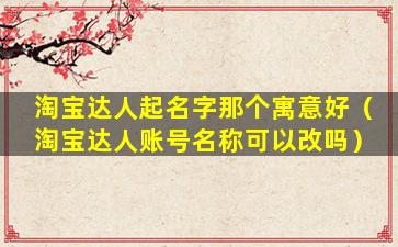 淘宝达人起名字那个寓意好（淘宝达人账号名称可以改吗）