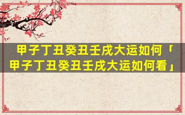 甲子丁丑癸丑壬戌大运如何「甲子丁丑癸丑壬戌大运如何看」