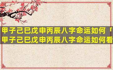 甲子己巳戊申丙辰八字命运如何「甲子己巳戊申丙辰八字命运如何看」