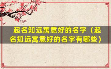 起名知远寓意好的名字（起名知远寓意好的名字有哪些）
