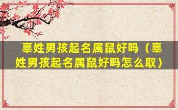 辜姓男孩起名属鼠好吗（辜姓男孩起名属鼠好吗怎么取）